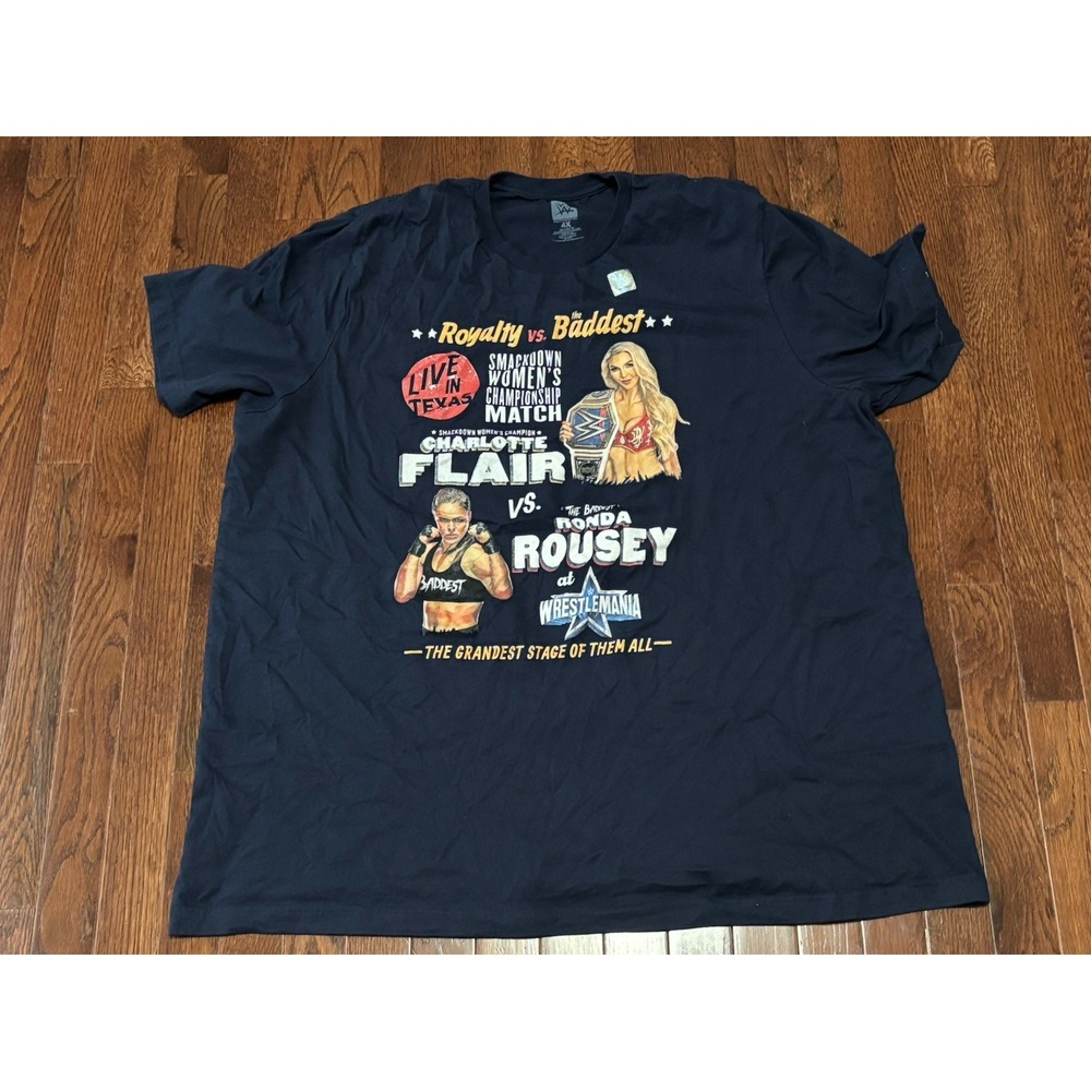 WWE WRESTLEMANIA 4XL Charlotte Flair vs Ronda Rousey Black Graphic T Shirt